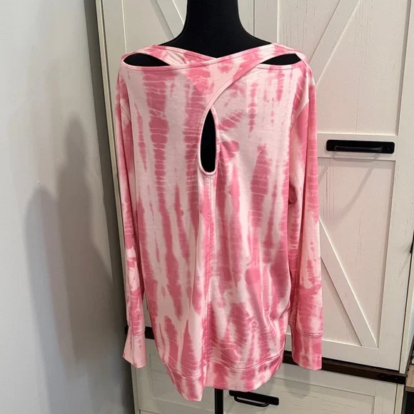 Pink Tie-Dye Long Sleeve Top with cross over straps and peekaboo hole in back - Picture 6 of 11